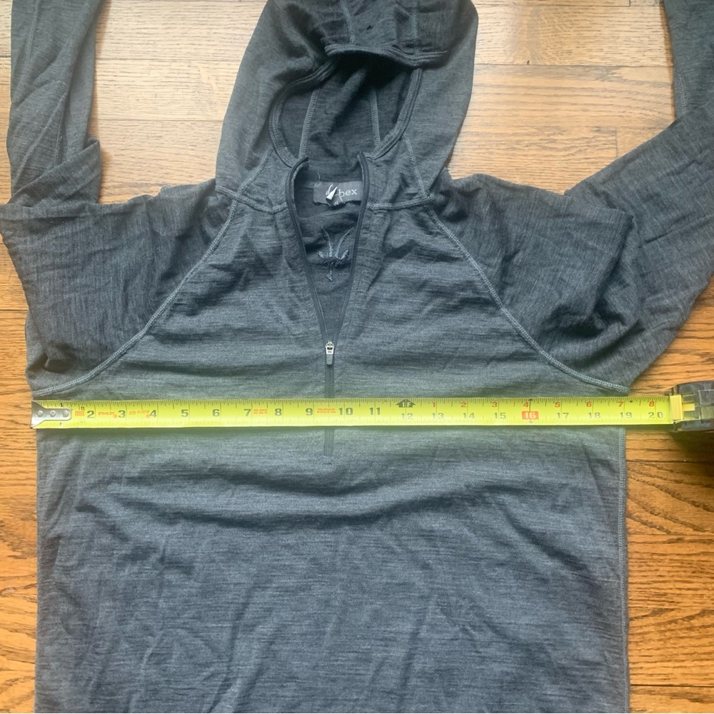 Ibex wool quarter 1/4 zip womens hooded shirt w thumb holes Sz M - Picture 7 of 7